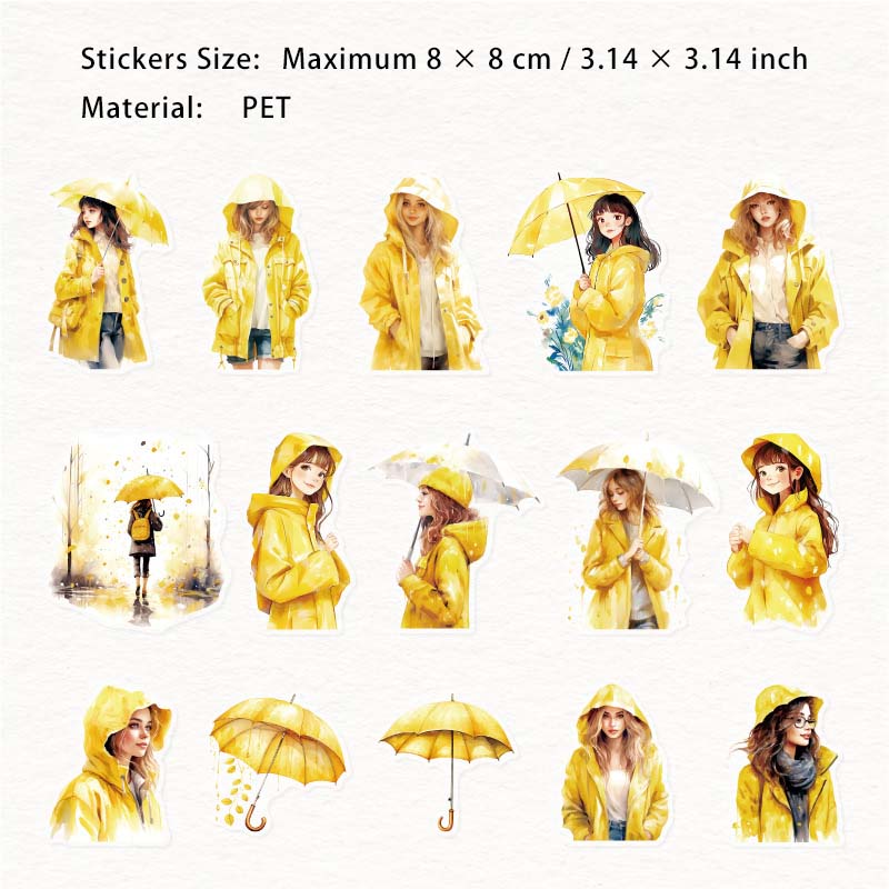 30 Pcs Rainy Umbrella Firl PET Stickers YYMM