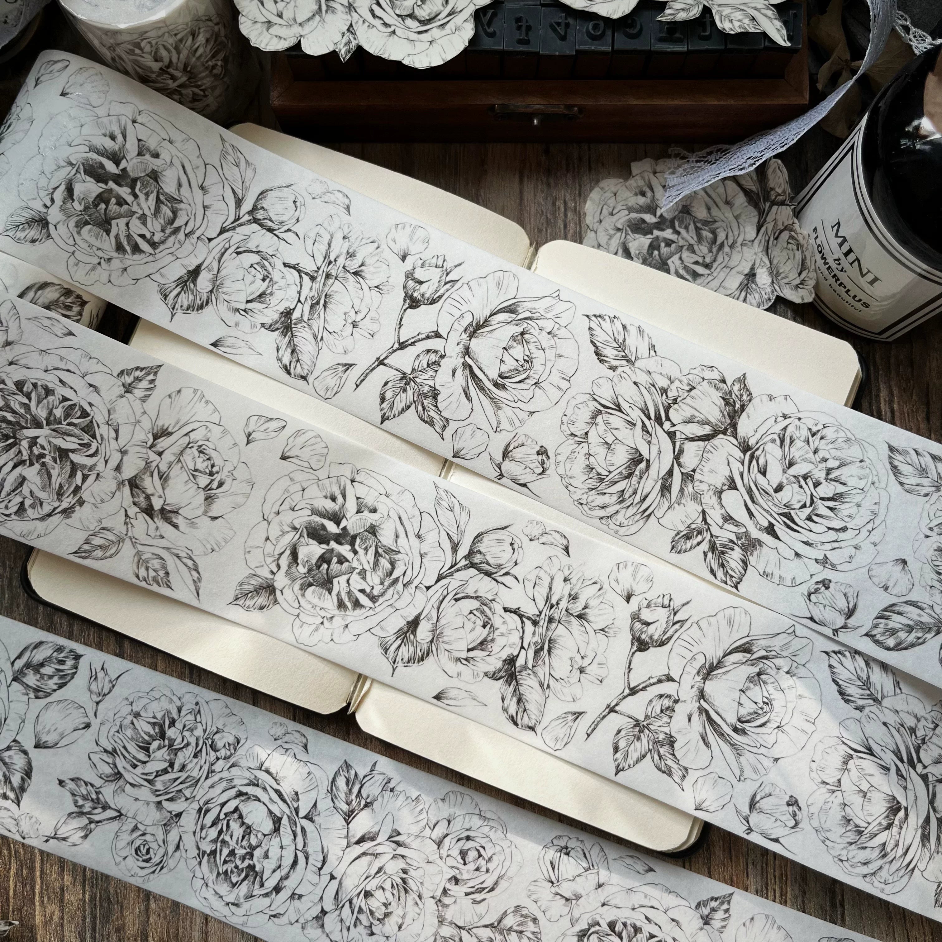 Floral Decorative Tape Rolls- Monochrome