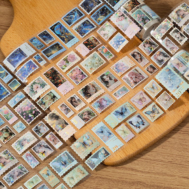 1 Roll Die Cut Postage Stamp Stickers Tape JJWX