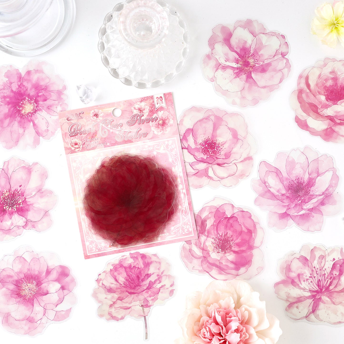 20 Pcs Watercolor Flower PET Stickers RQHS
