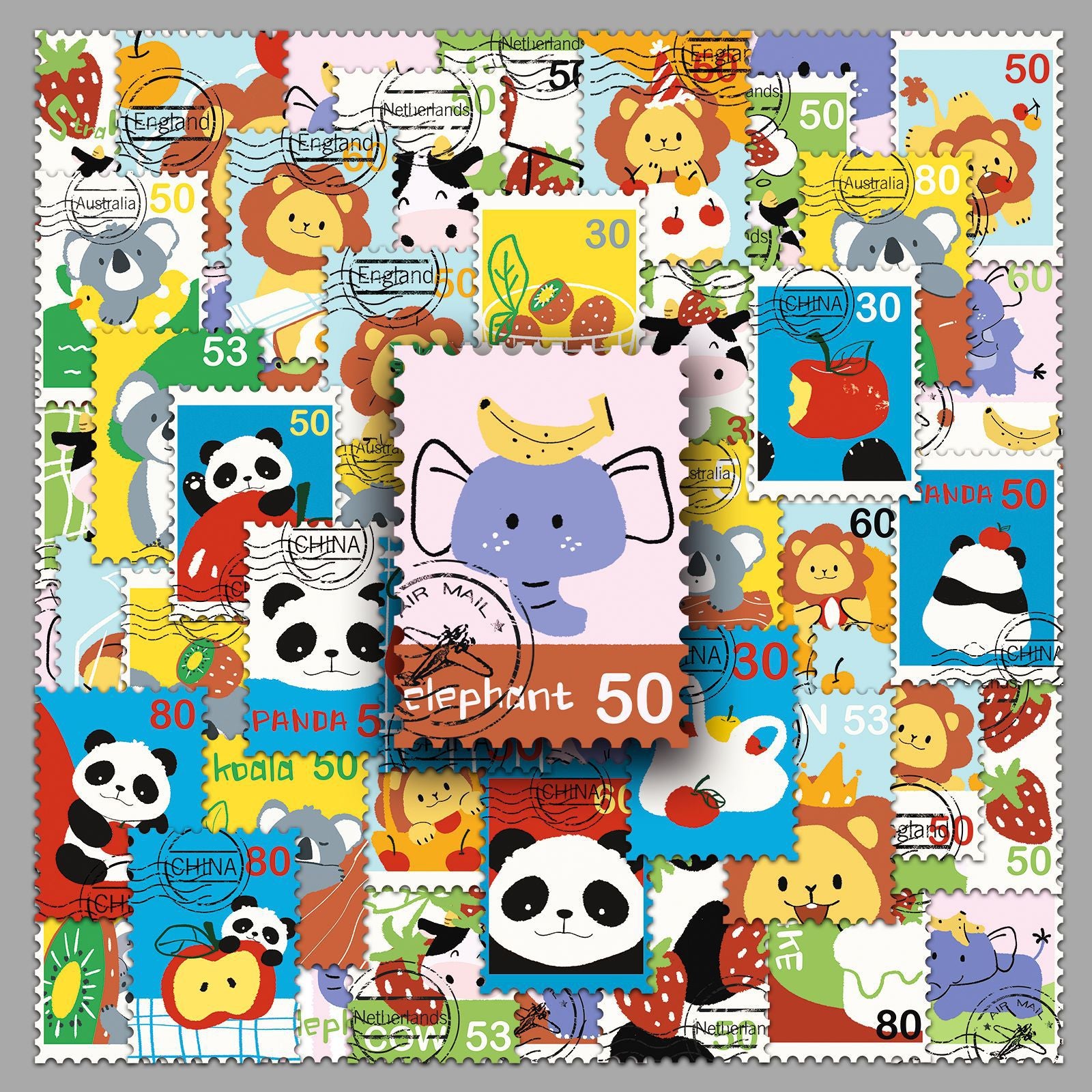 50Pcs Travel Postage Stamp Vinyl Stickers TRV20