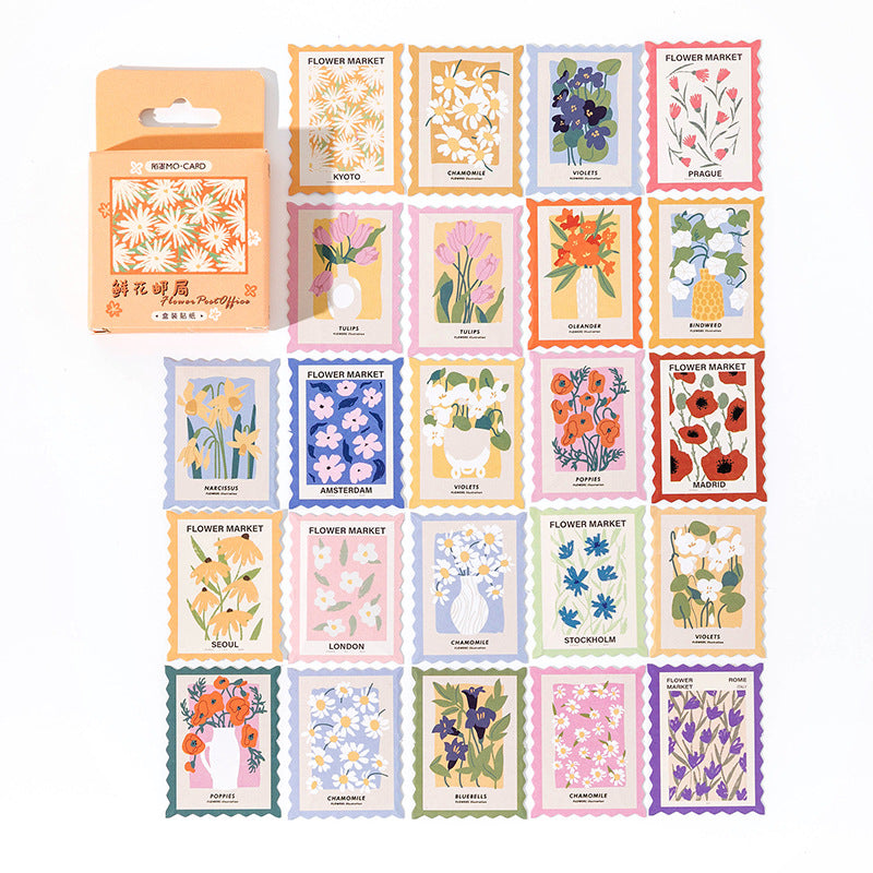 46 Pcs Flower Postage Stamp Stickers XHYJ