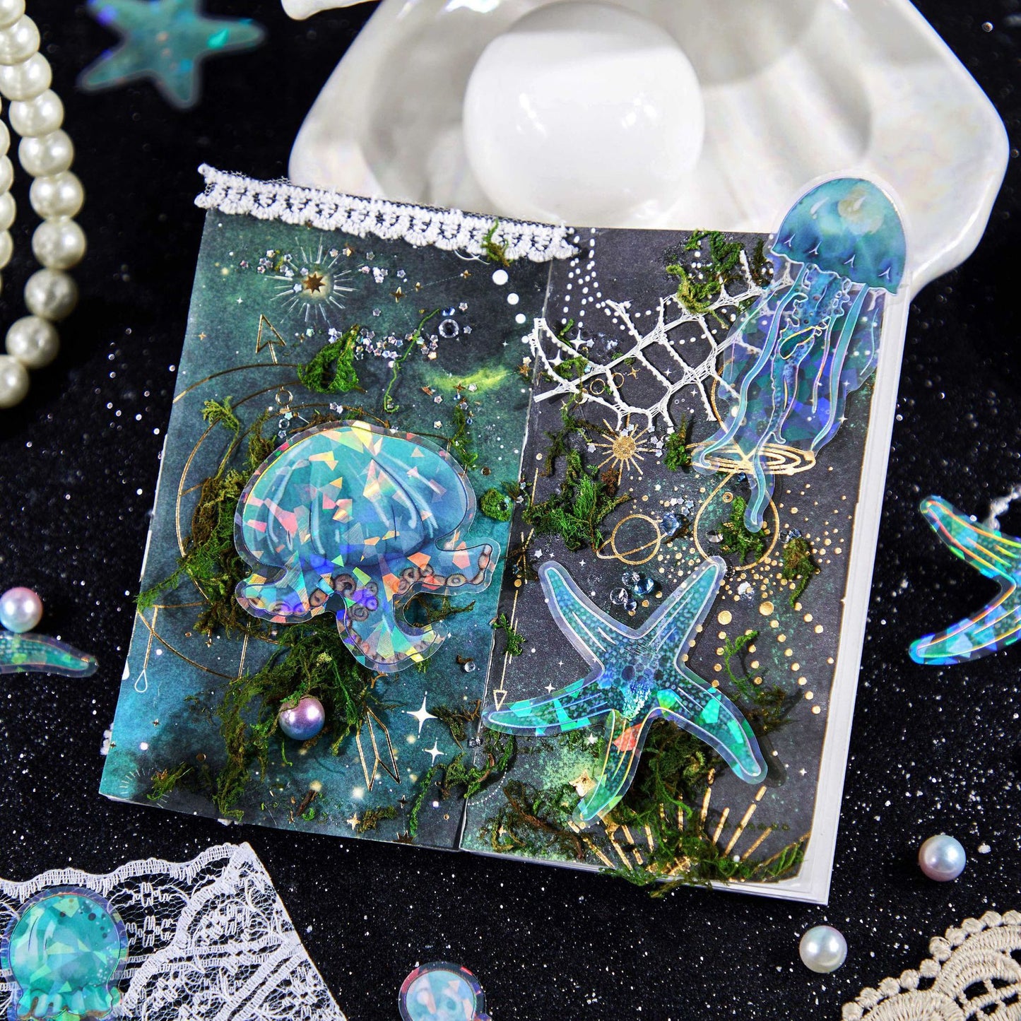 20 Pcs Glitter Jellyfish PET Stickers RHBK