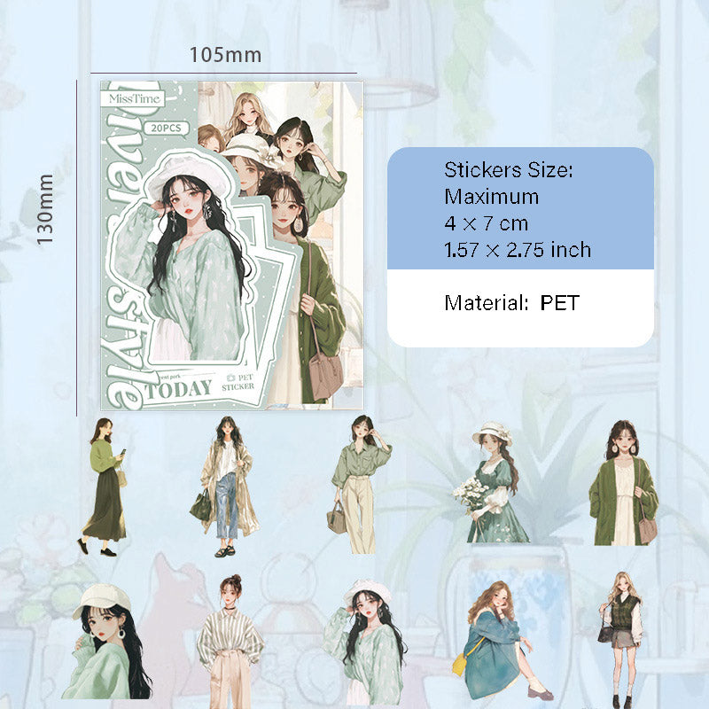 20 Pcs Fashion Girl PET Stickers DGSJ