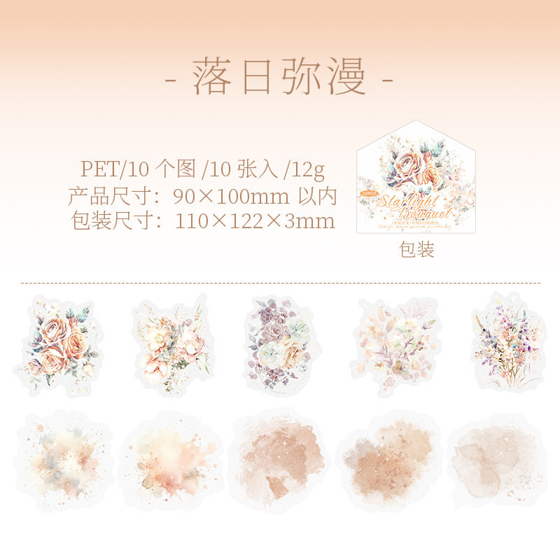 10 Pcs Watercolor and Flower PET Stickers XGHS