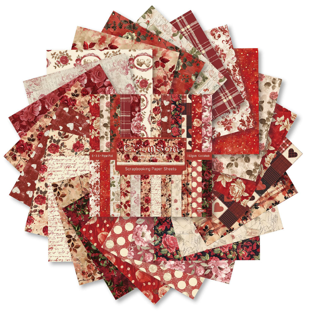 6 inch Red Floral Scrapbook Paper Pad SKP601