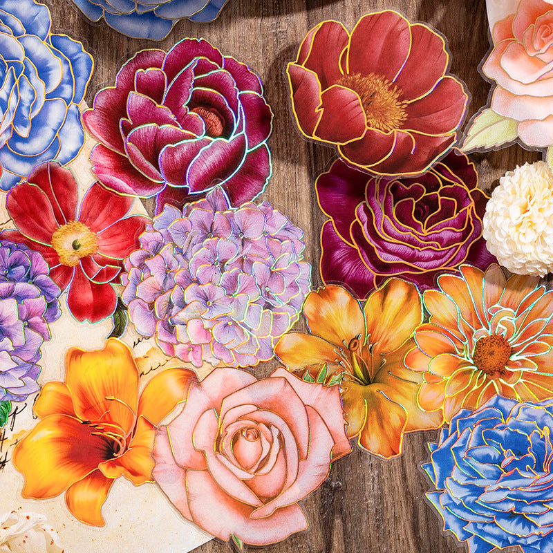 10 Pcs Gliter Flower PET Stickers FHSK