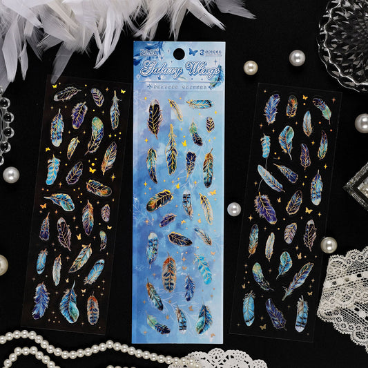 3 Sheets Gold Foil Feather PET Stickers YLWG