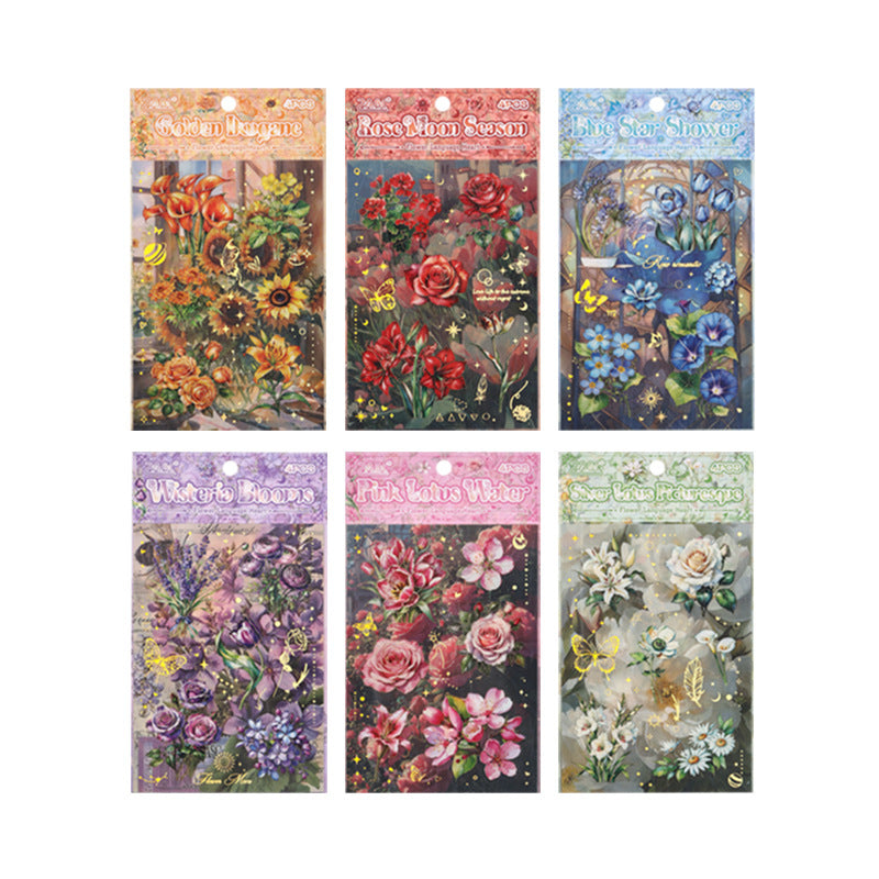 4 Sheets PET Flower Stickers HYXF