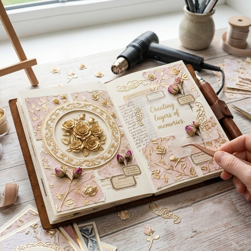 6 Inch Gilded Rose Scrapbook Paper SKP036B