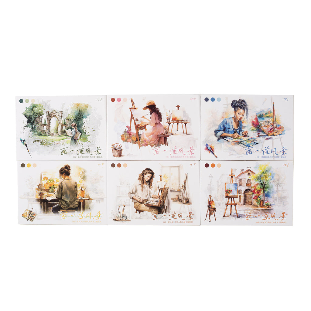 15 Pcs Painting Theme PET Stickers HYDFJ