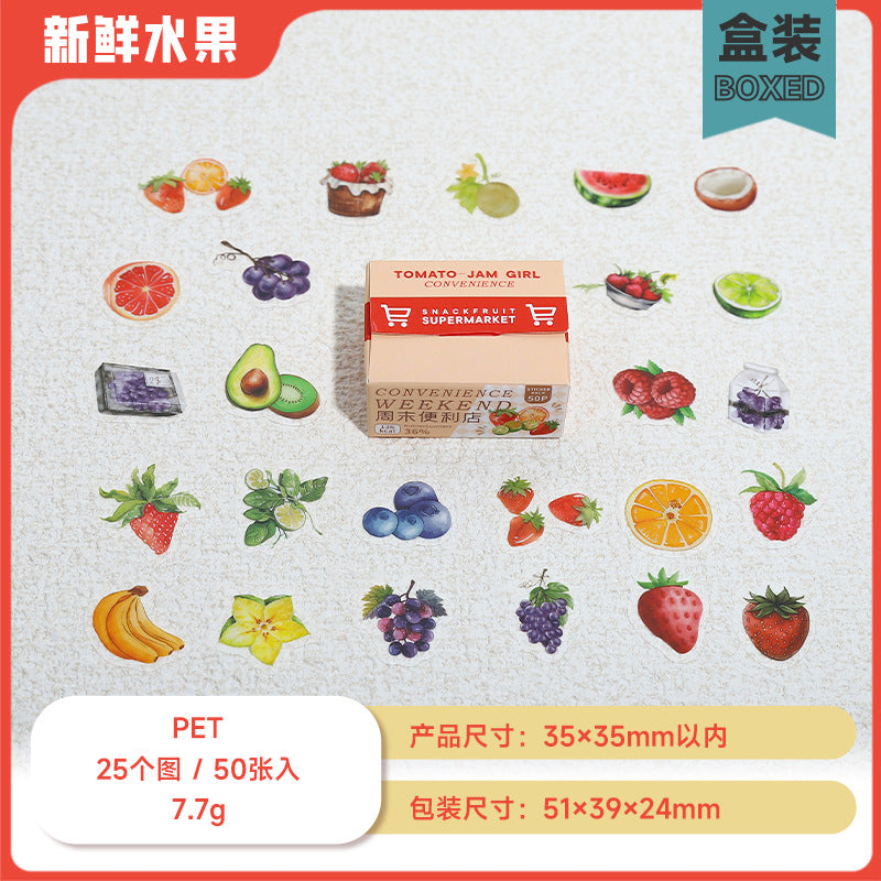 50 Pcs Snack Theme PET Stickers ZMBLD