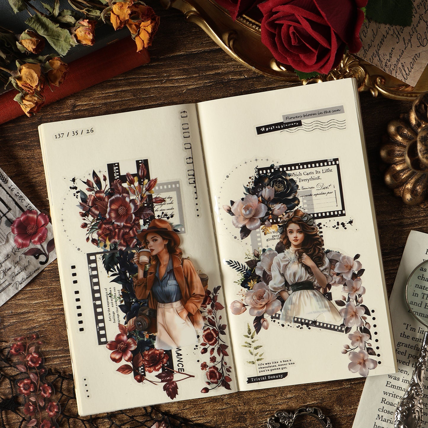 15 Pcs Vintage Rose PET Stickers FHYSZ