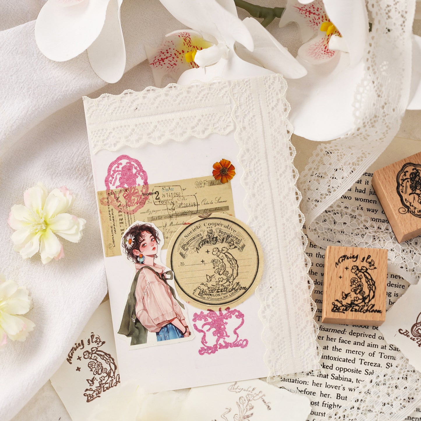 8 Pcs Flower Wooden Stamp Kit HZYY