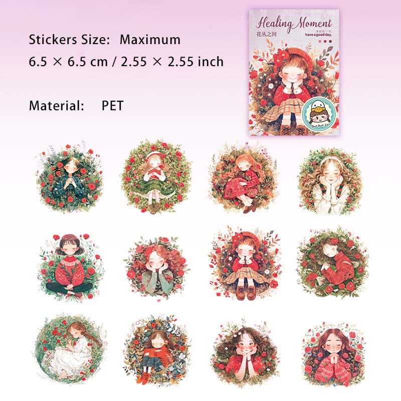 12 Pcs Cartoon Little Girl PET Stickers ZYSL