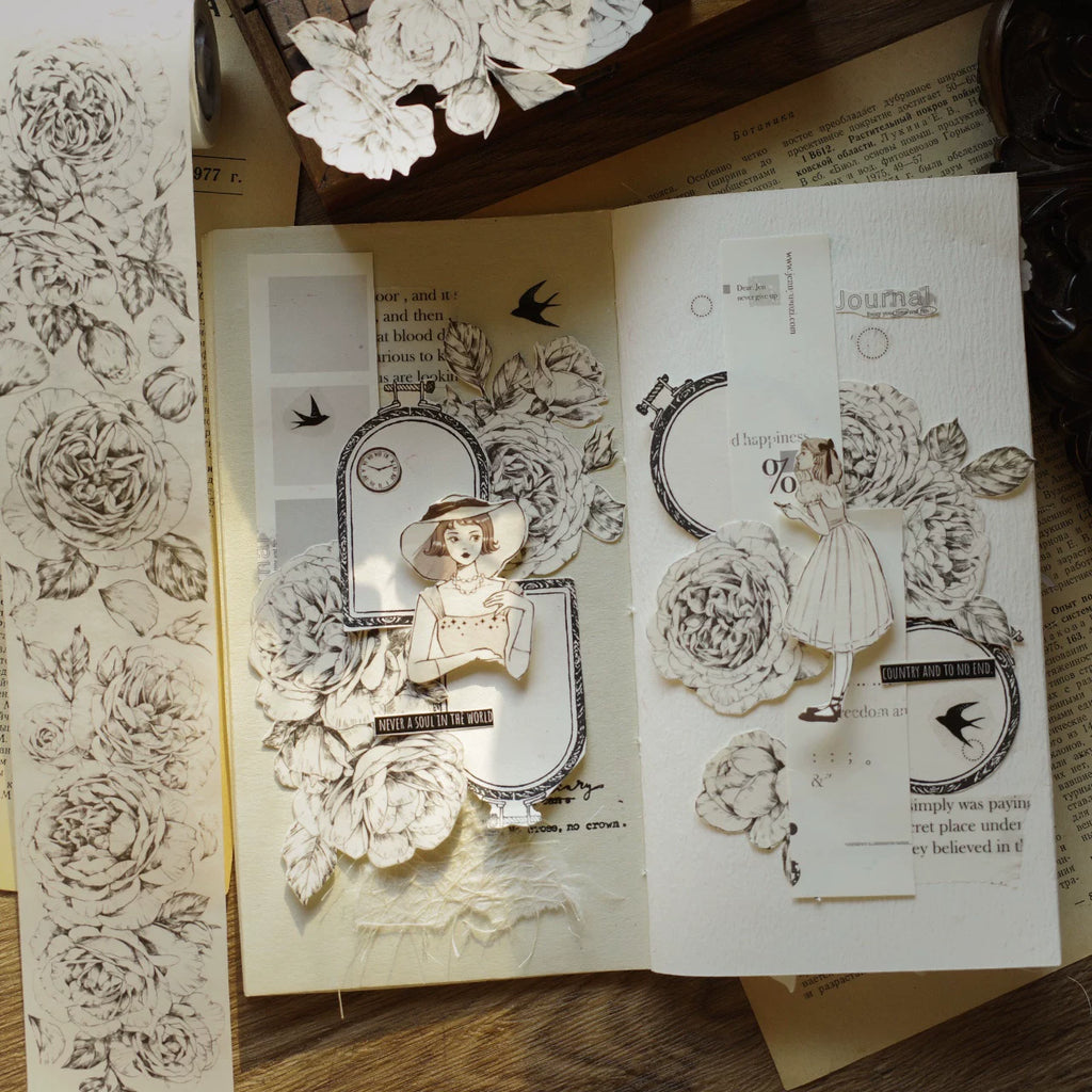 Floral Decorative Tape Rolls- Monochrome