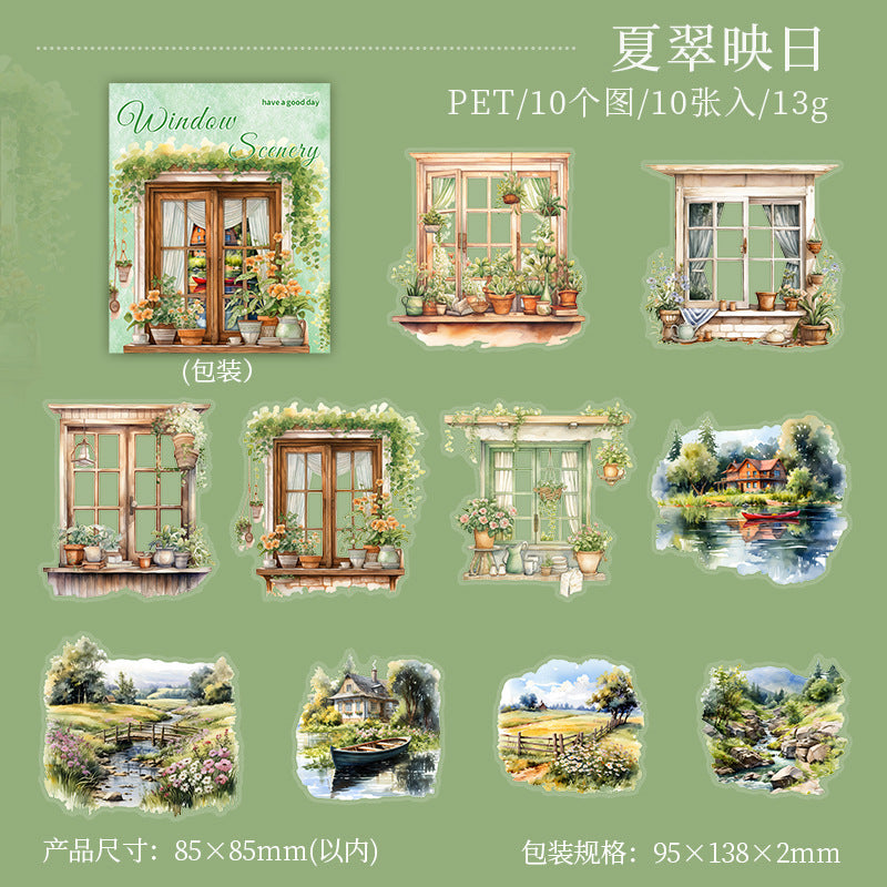 10 Pcs Windows Garden PET Stickers SJCJ