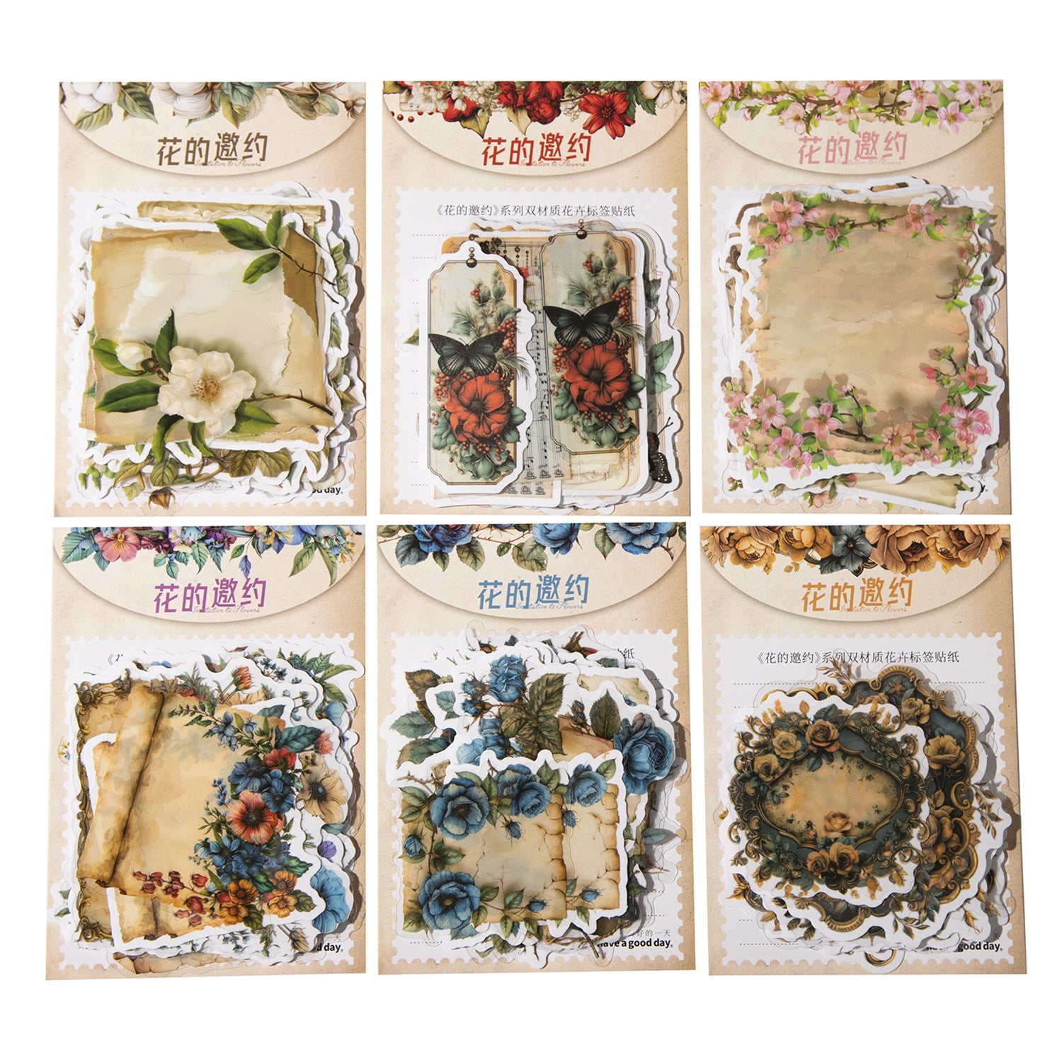 20 Pcs Flower Themed PET and Washi Stickers HDYY