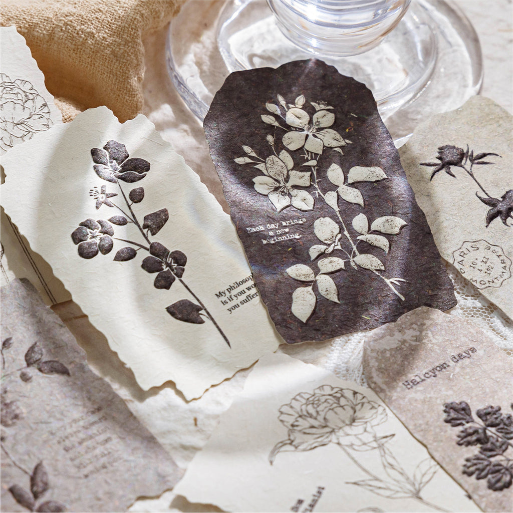 30 Pcs Vintage Ink Botanical Letterpress Paper