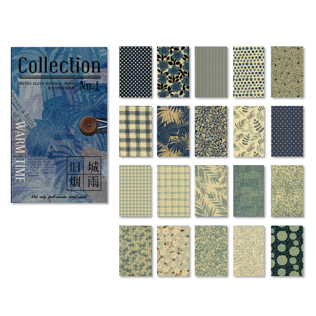 60 Pcs Indigo Botanical Linen Textured Paper