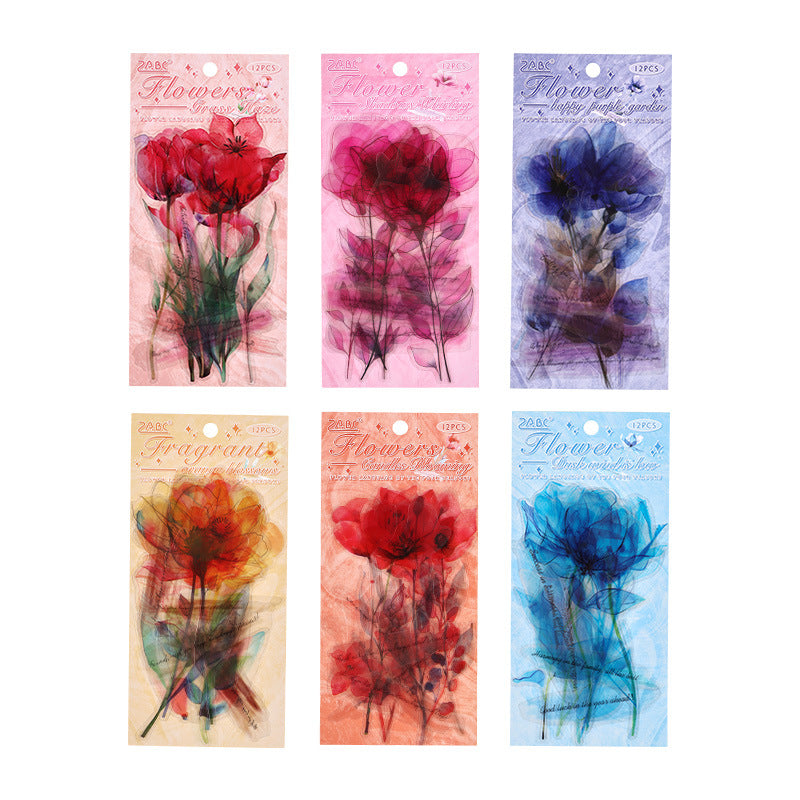 12 Pcs Flower and Sentence PET Stickers WYHK