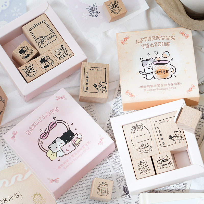 2 Pcs Cat Theme Wooden Stamp Set MXSRC