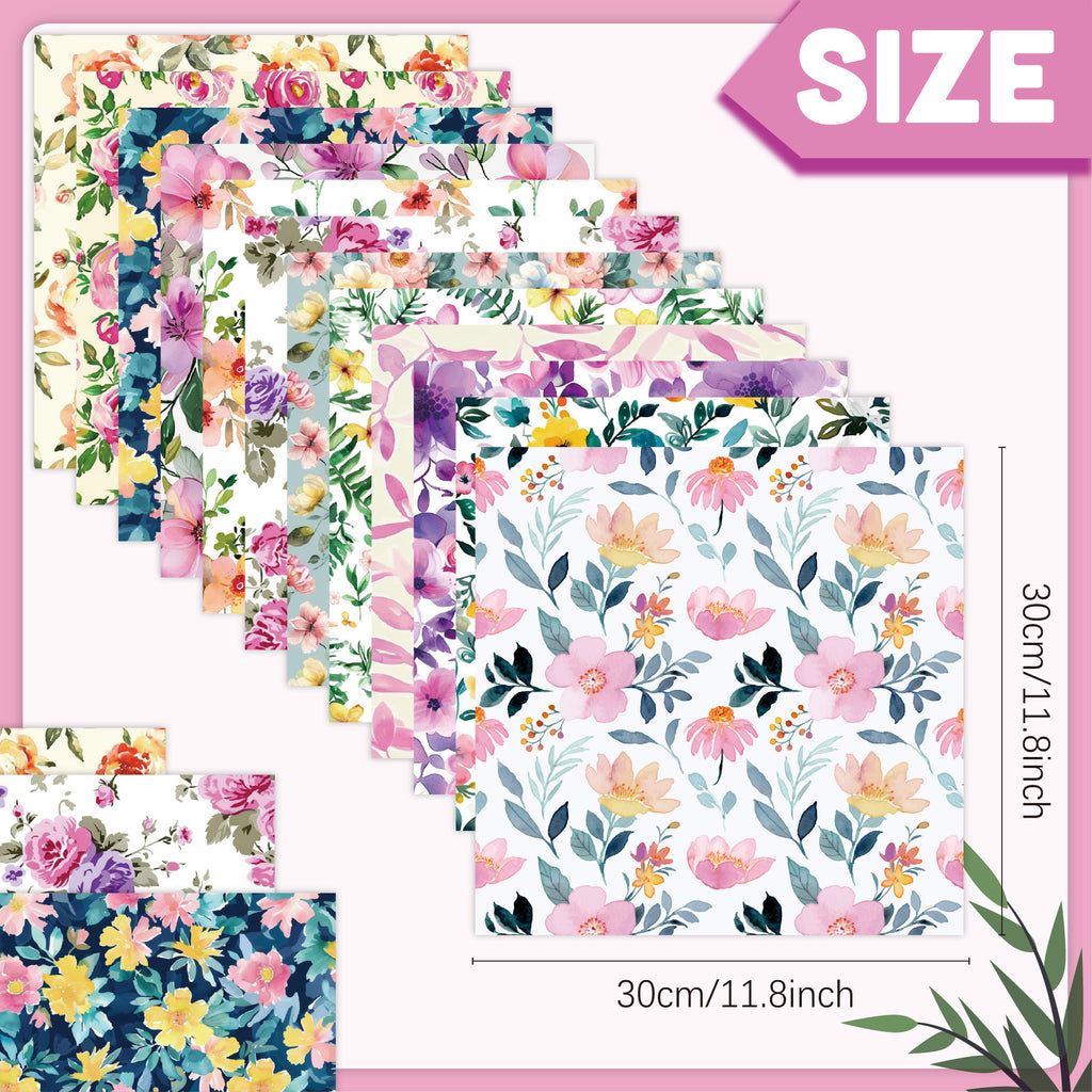 12 inch Watercolor Flower Scrapbook Paper Pad PAJ008