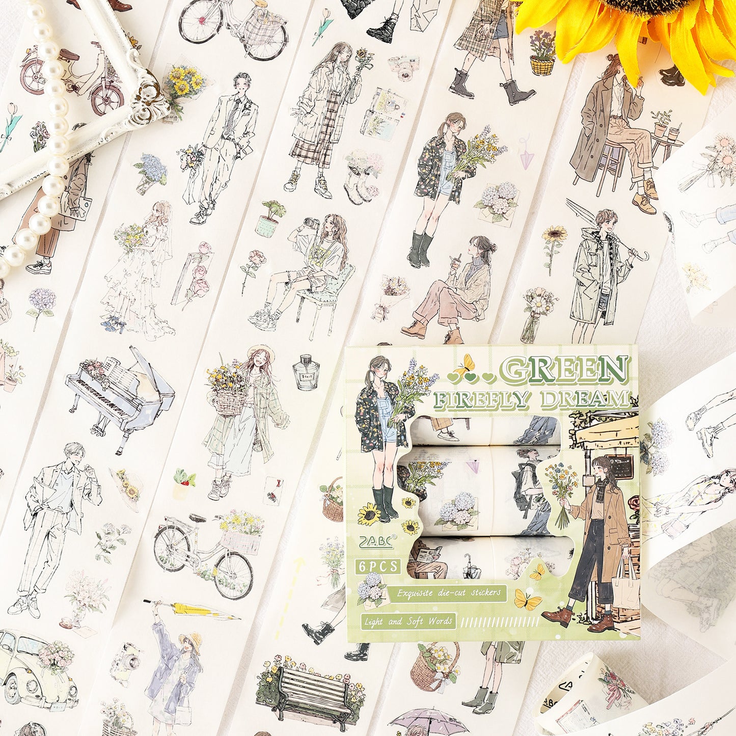 6 Rolls Girl Dialy Washi Stickers Tapes Set JGRY