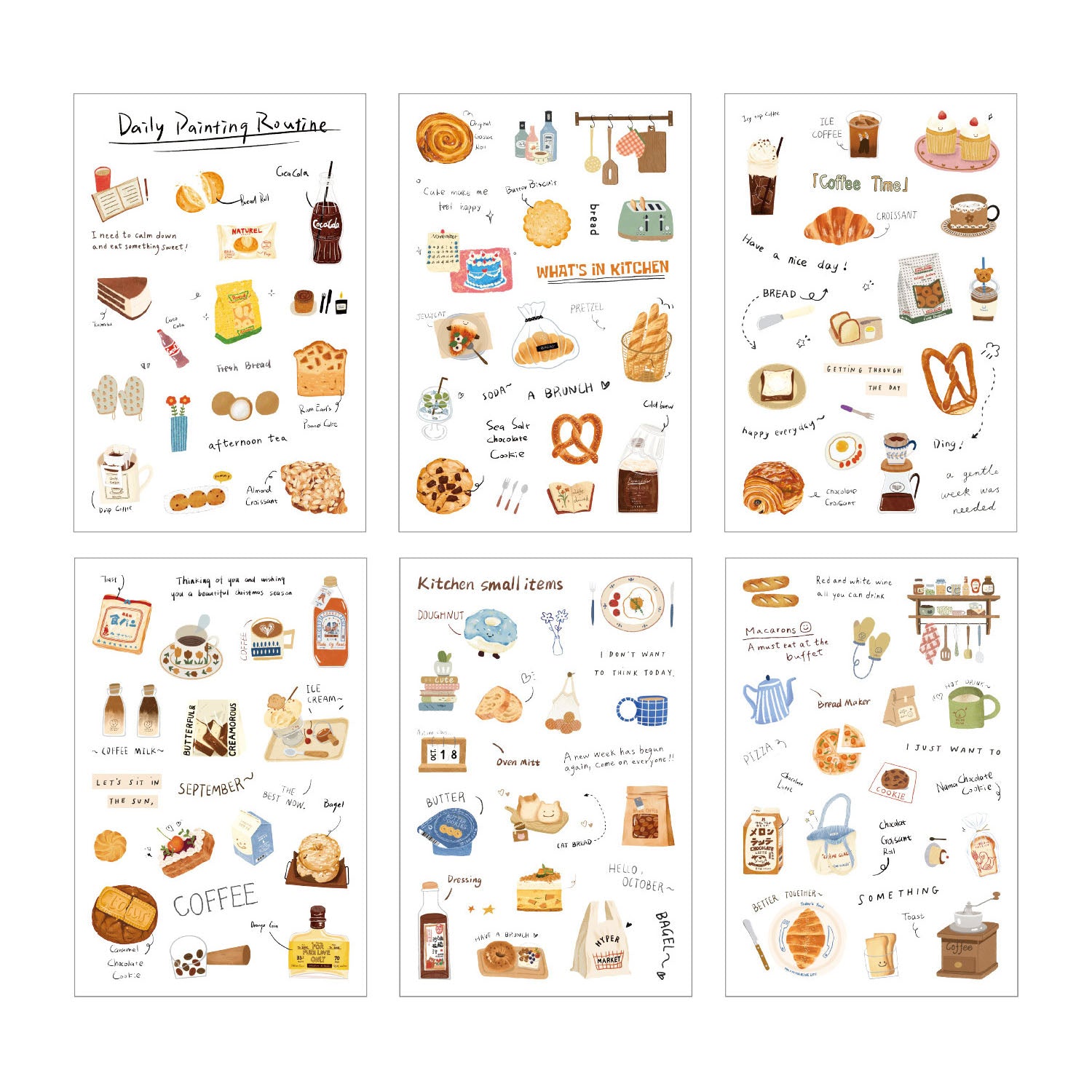 6 Pcs Everyday Journal PET Stickers -Baking