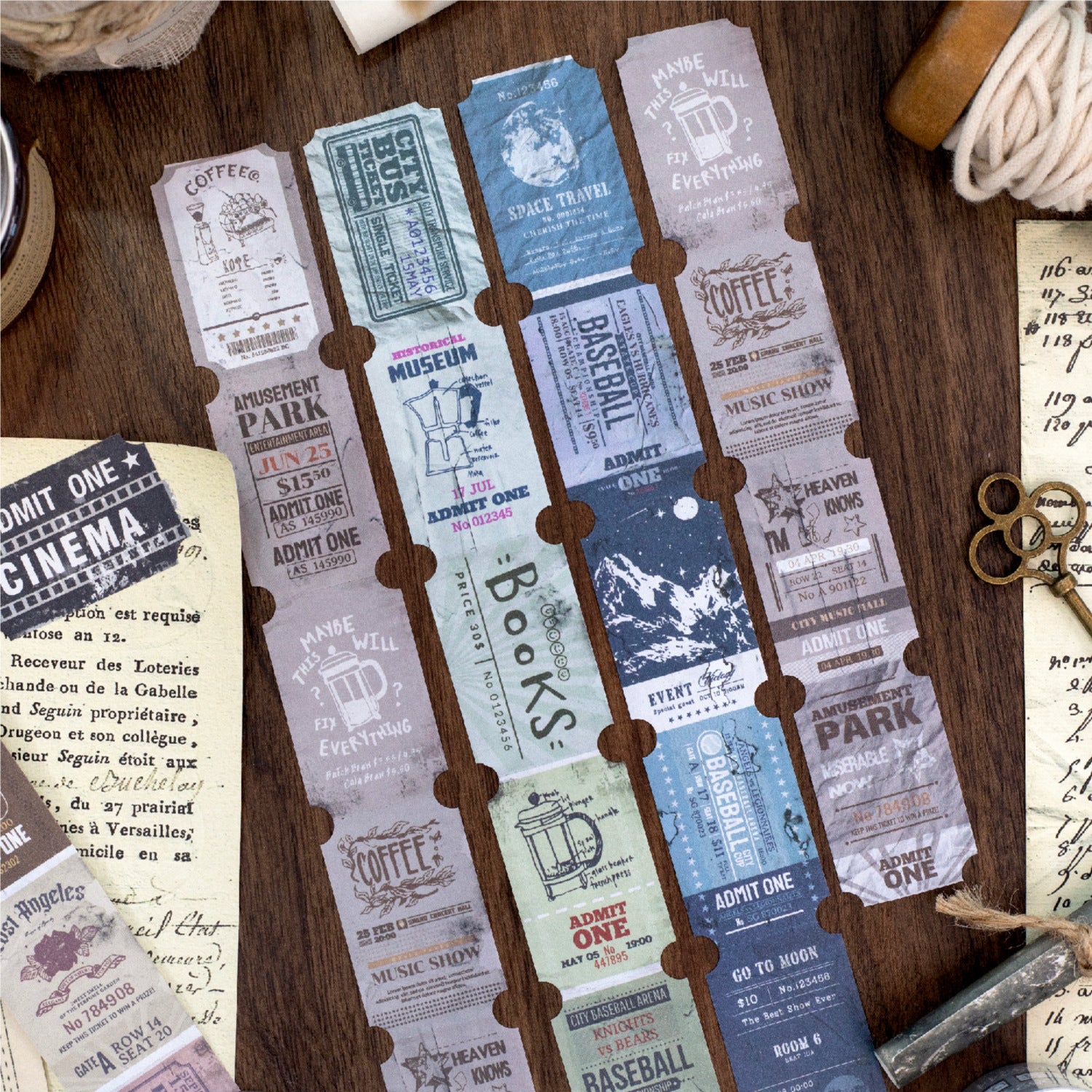 1 Roll Vintage Tickets Stickers XHPJ