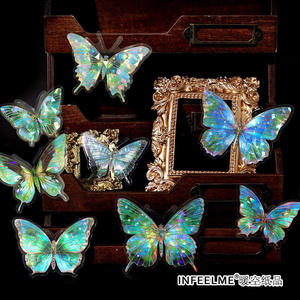 20 Pcs Holographic PET Butterfly Stickers HDQY