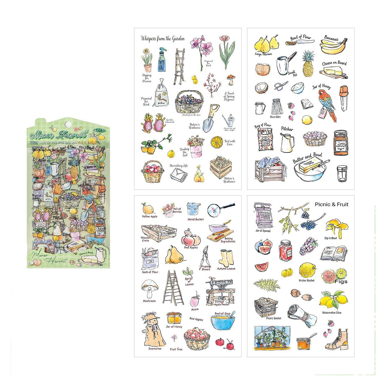 4 Pcs Everyday Journal PET Stickers - Farm Picking