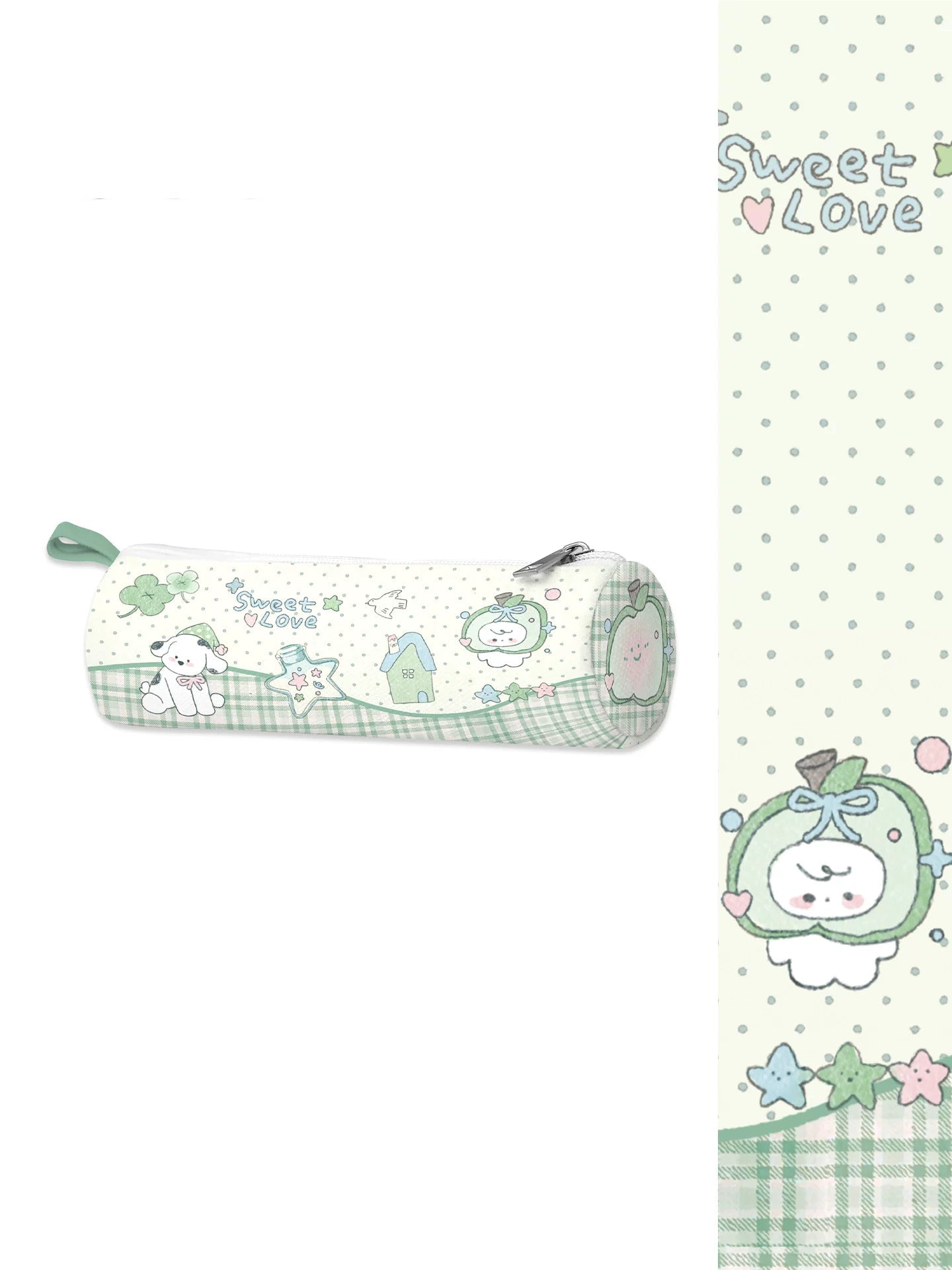 Green Apple Paradise Artisan Canvas Cylindrical Pencil Case