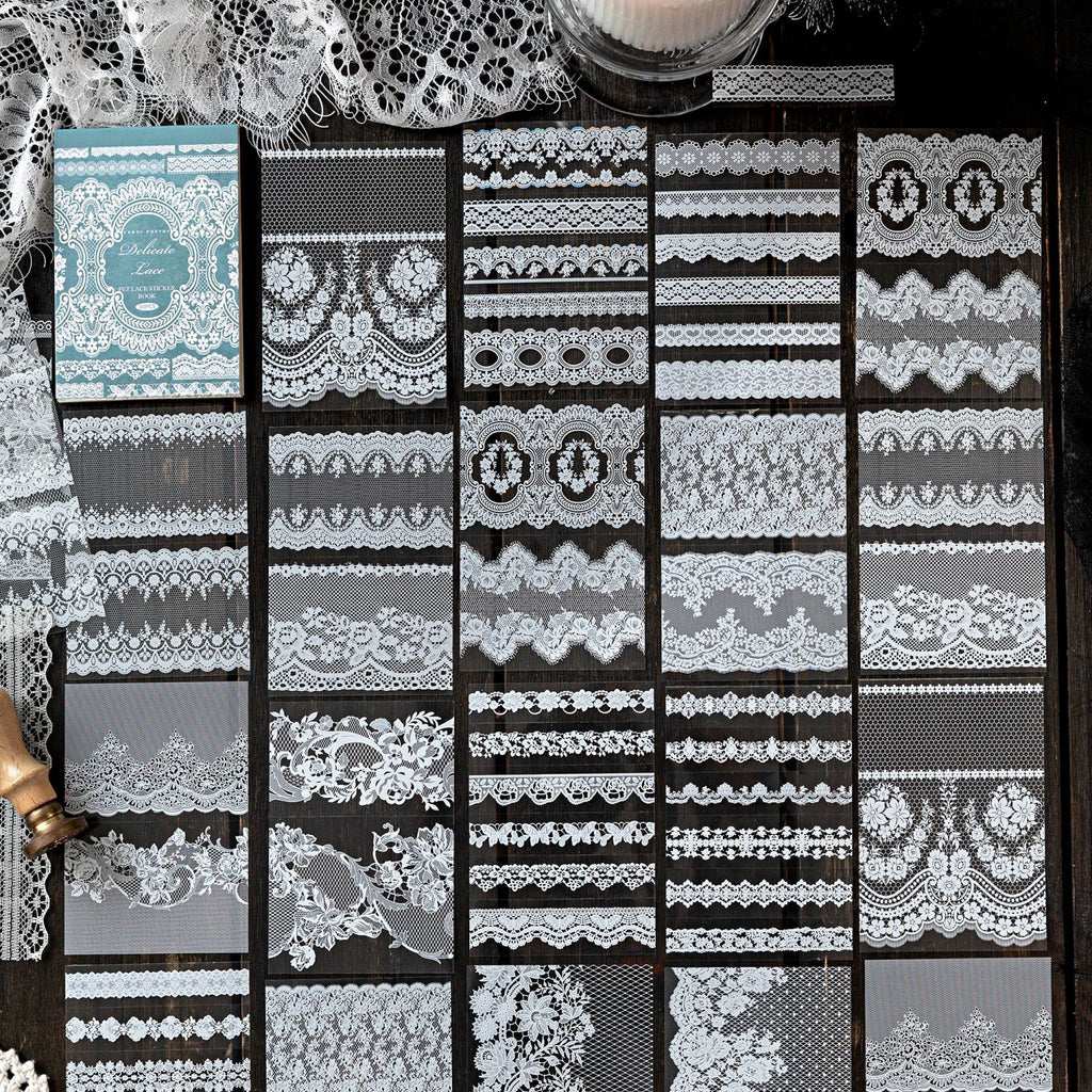 30 Sheets Lace Themed PET Stickers Book LSBWG