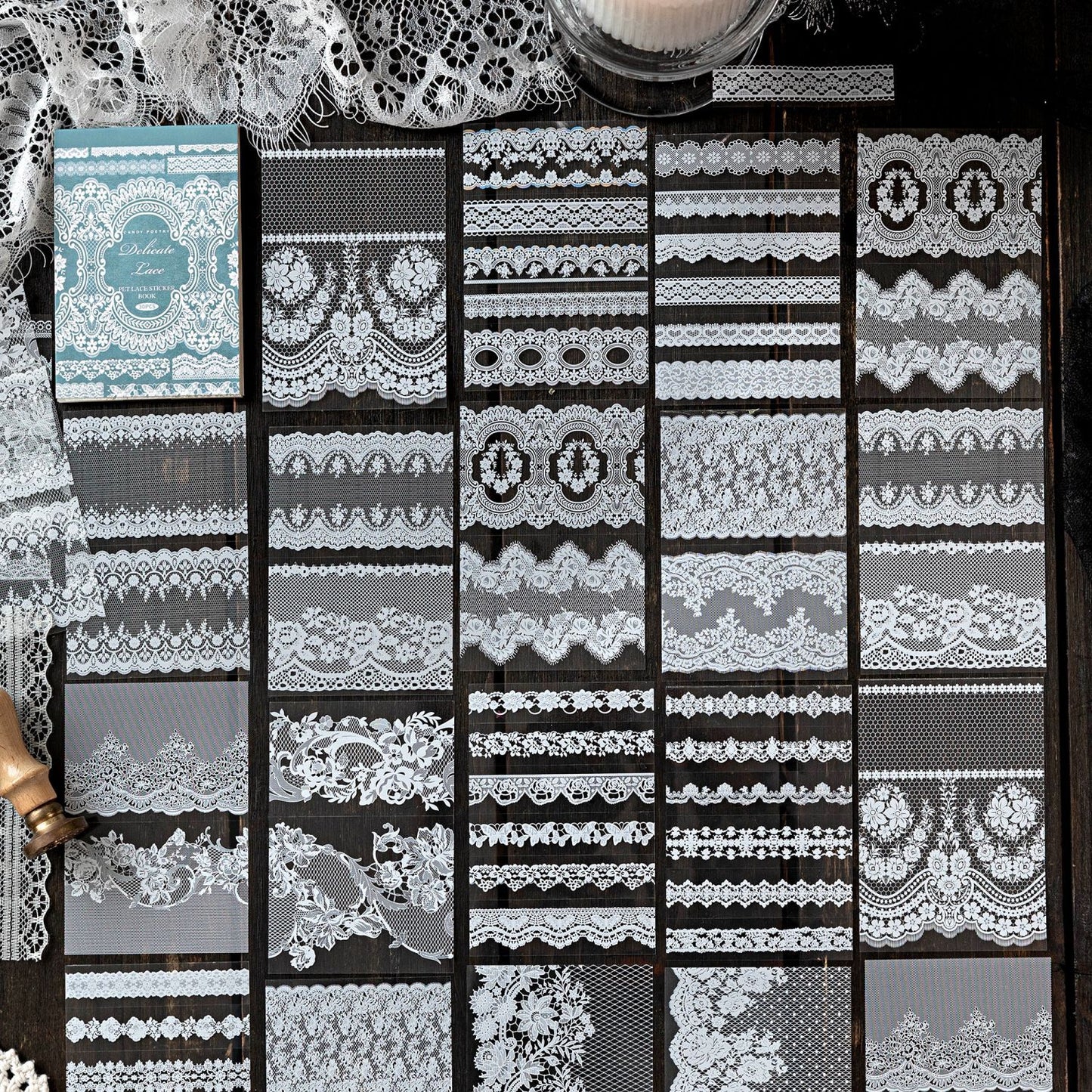 30 Sheets Lace Themed PET Stickers Book LSBWG