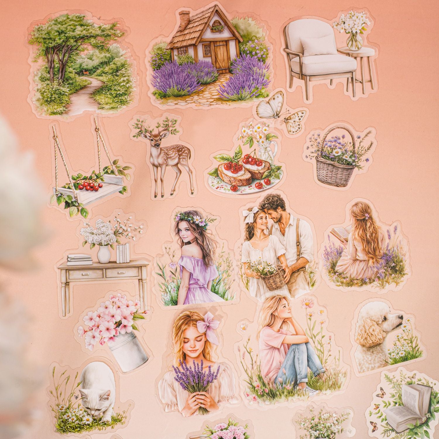 20 Pcs Garden Girl PET Stickers FYCHYDLM