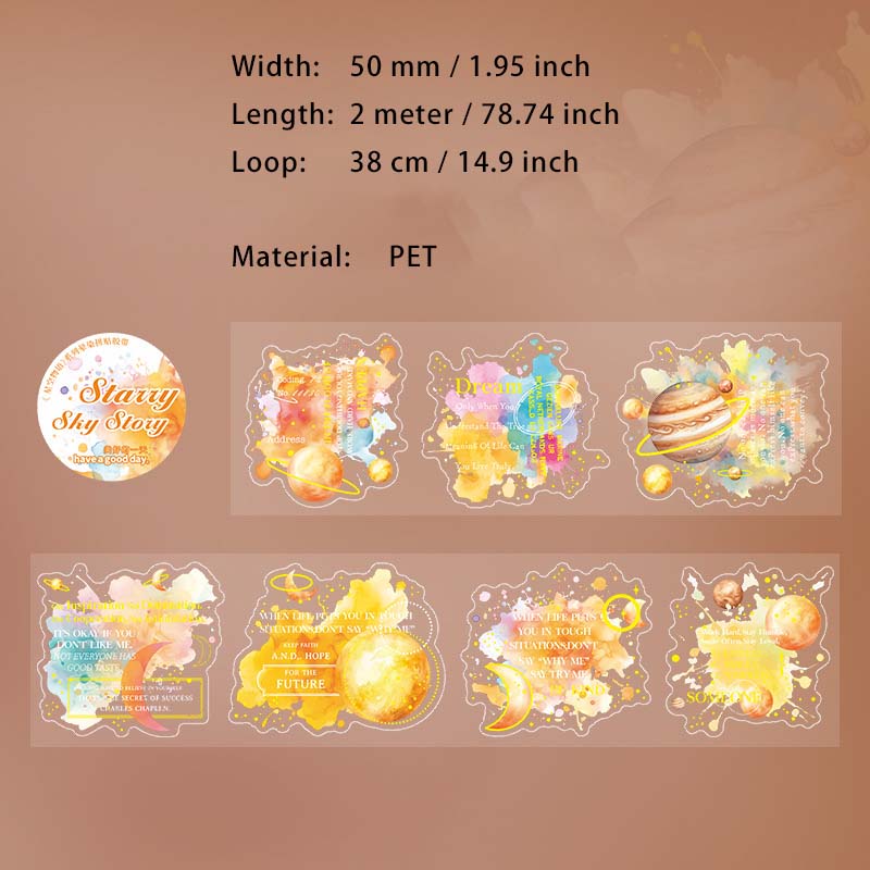 1 Roll Watercolor Planet PET Stickers Tape XKWY