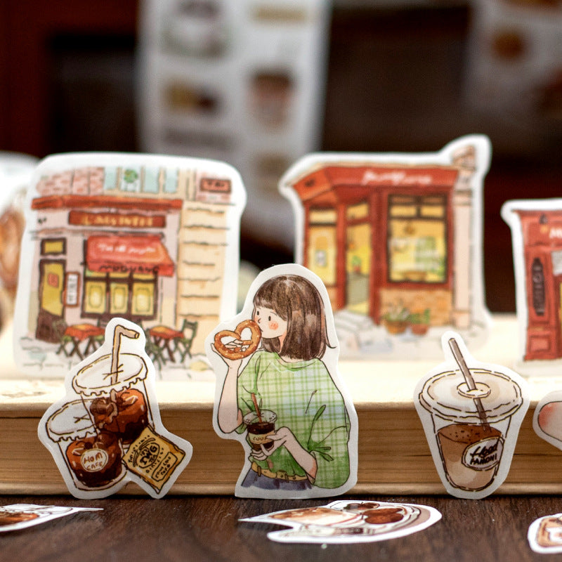 1 Roll Die-cut Coffee Themed PET Stickers Tape KFSJ