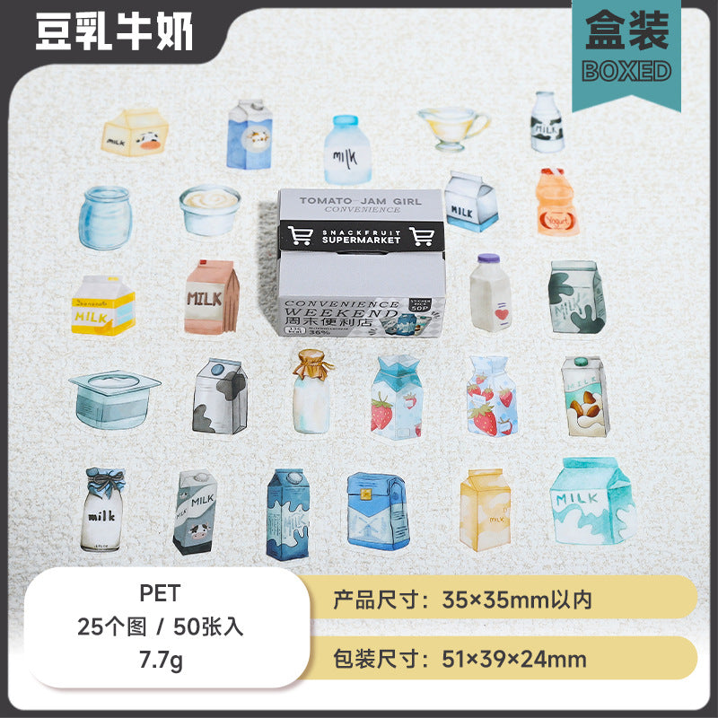 50 Pcs Snack Theme PET Stickers ZMBLD