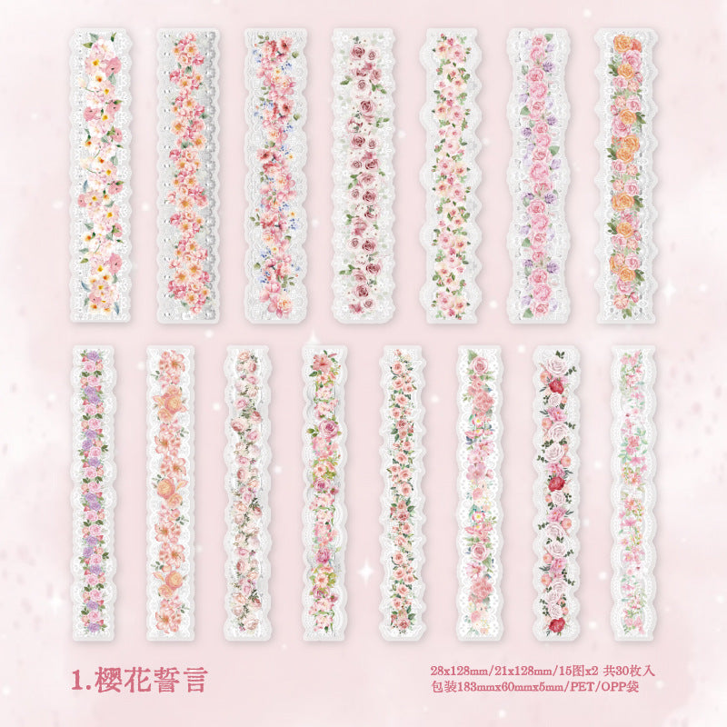 30 Pcs Lacr Floral PET Stickers LSHL