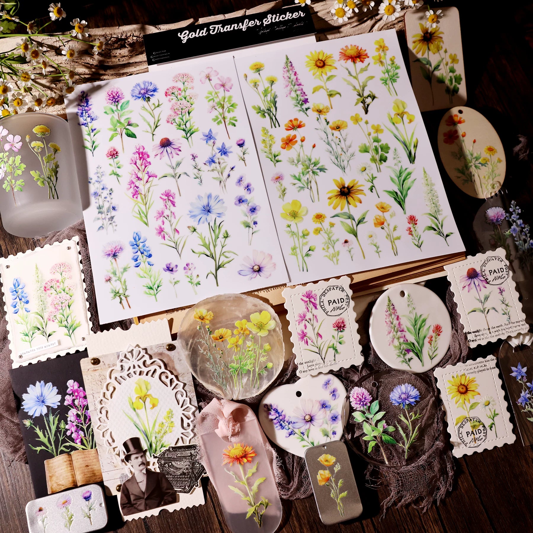 2 Sheets Waterproof Rub on Stickers - Flowers