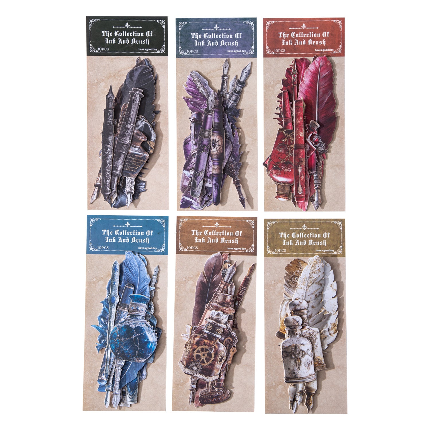 10 Pcs Feather Pen Cardstock Stickers BMZC