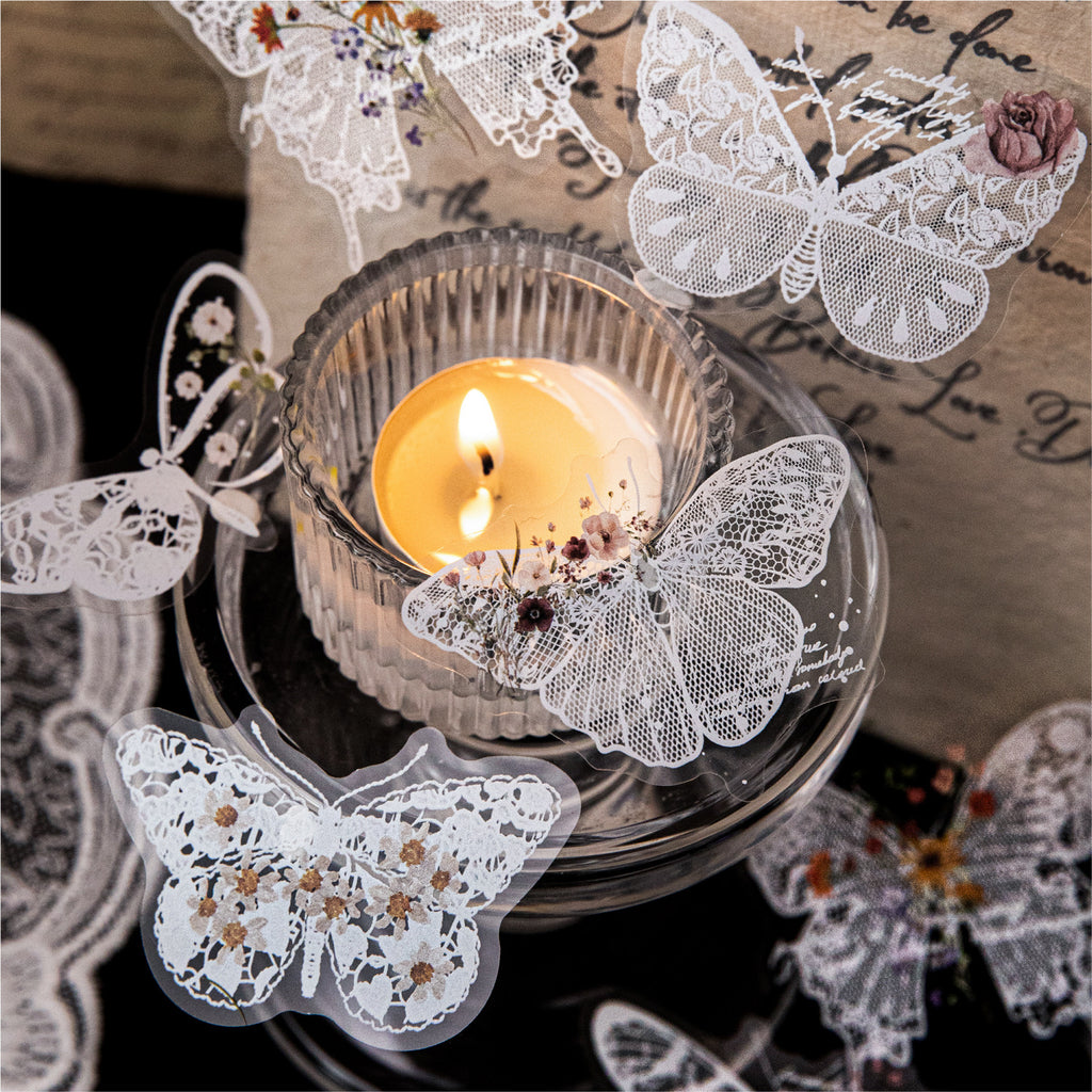 20 Pcs Lace Edged Floral PET Stickers LSHBWQ