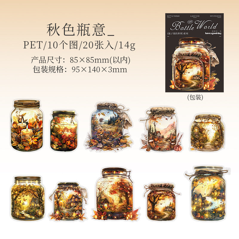 20 Pcs World in Bottle PET Stickers PZLDSJ