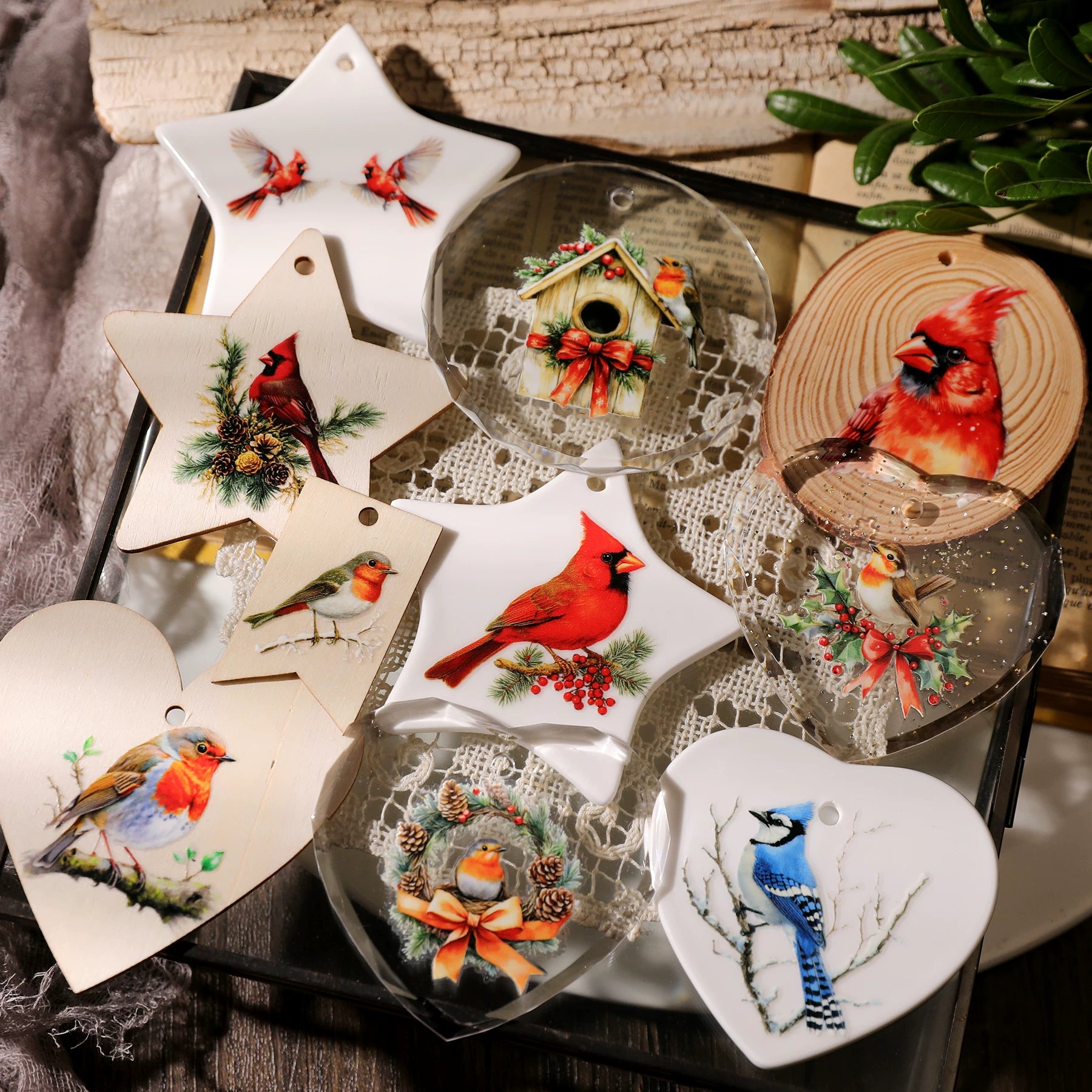 2 Sheets Waterproof Rub on Stickers - Christmas Robin