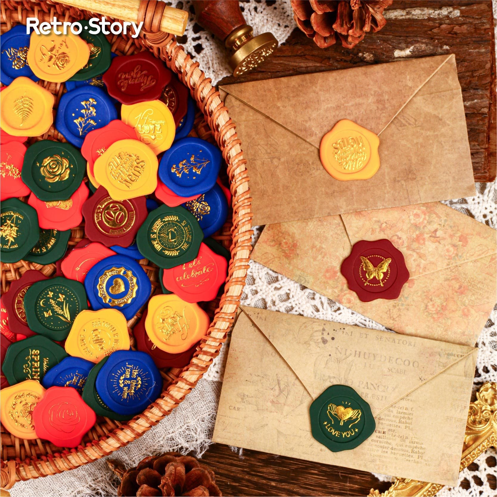 10 Pcs Gold Foil Leather Wax Seal Stickers ZYXL
