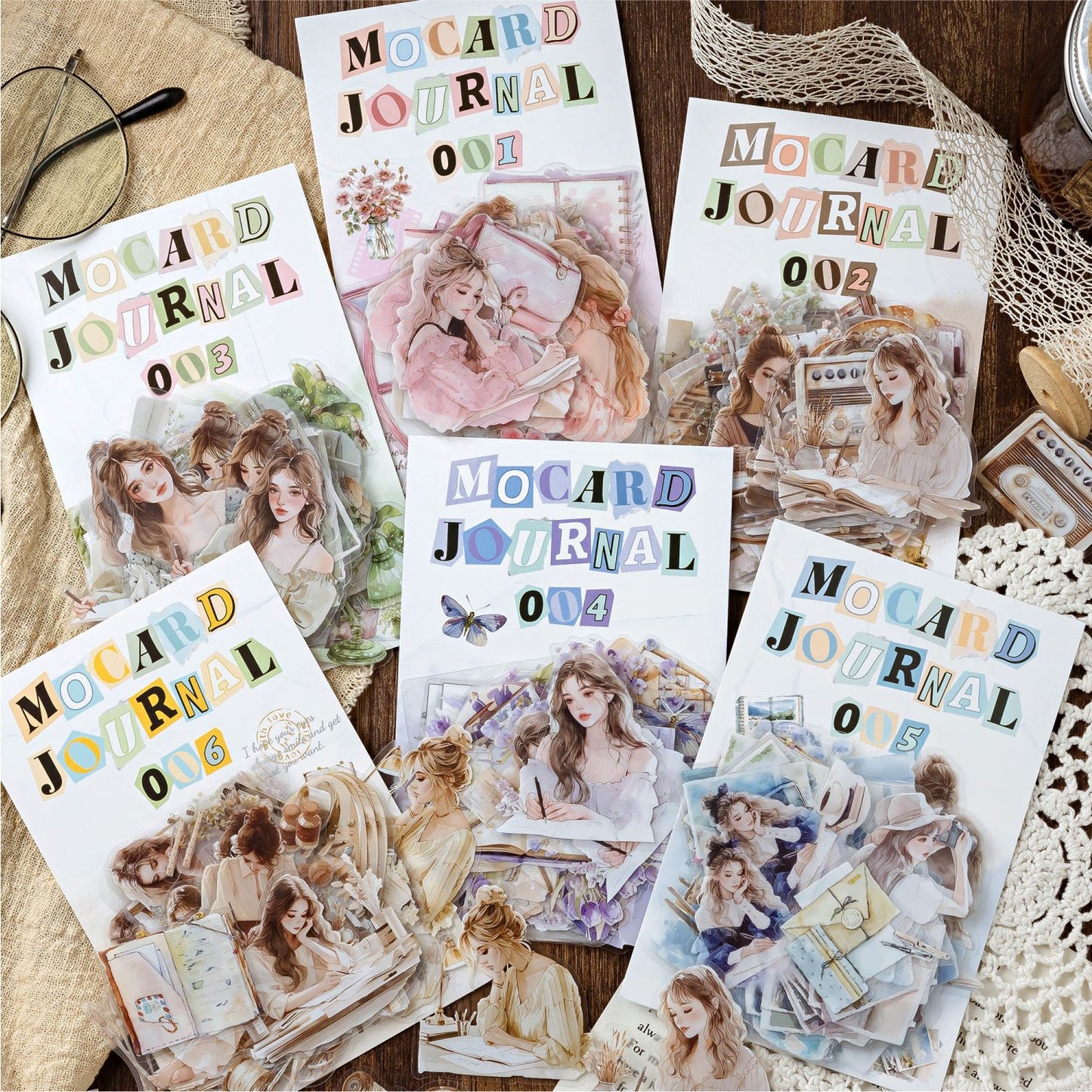 40 Pcs Reading and Writing Girl PET Stickers SZNZTJ]