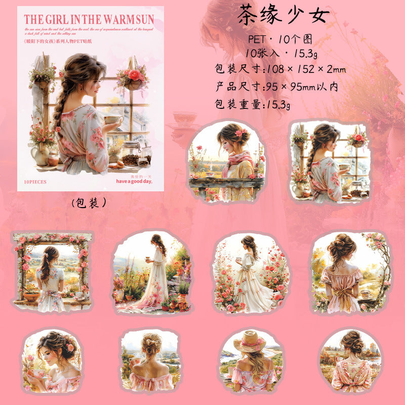 10 Pcs Vintage Sunset Girl PET Stickers NYXSN