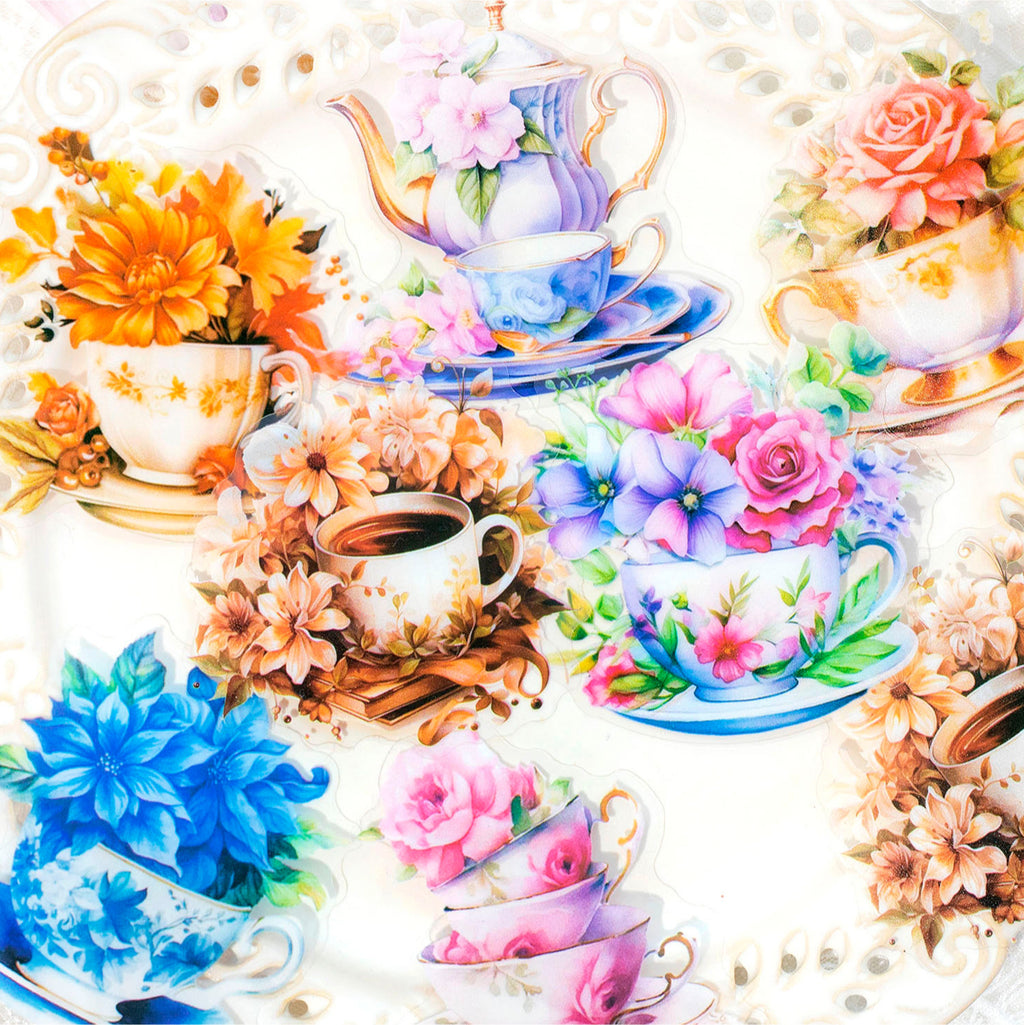 20 Pcs Mug and Flowers PET Stickers HYCHH