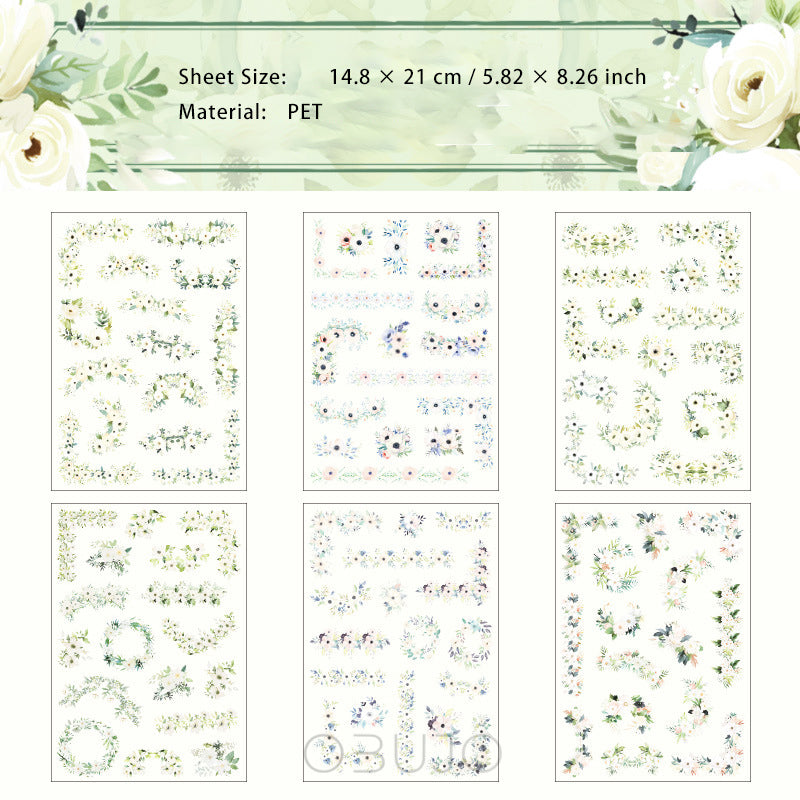 6 Sheets Flower PET Stickers HXSY